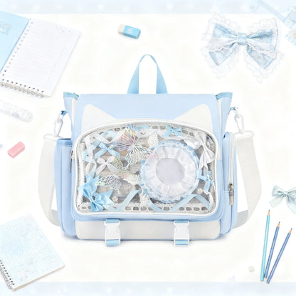 TINYAT Y2K Ita Bag Girl School Backpack Waterproof Transparent Shoulder Bag Women's Crossbody Bag DlY Display Cute Cat Ear