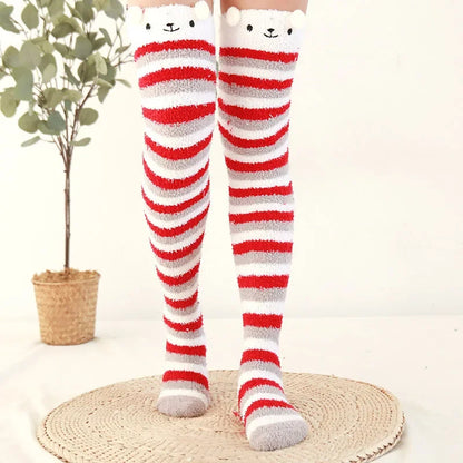 Snug Fleece Over Knee Socks Plush Cozy Winter Fall Sweet Long Female Hosiery Soft Fuzzy Leg Covers Floor Wear2024 New Bulk Deal