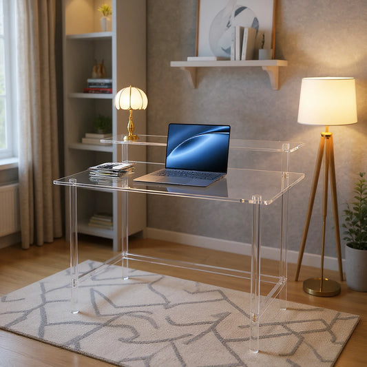 Acrylic Desk 2-Tier Computer Desk Home Office Clear Desk 31.5*19.69*34.65in Writing Table Vanity Desk Study Desk