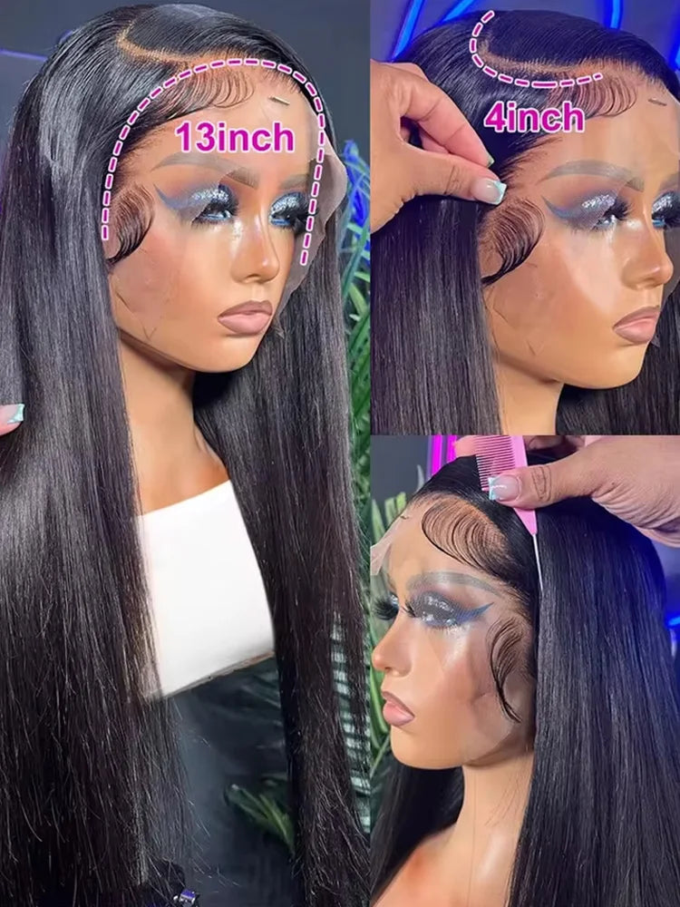 13x4 13x6 HD Transparent Bone Straight Lace Front Wigs 40 42 Inch 250 Density Brazilian Human Hair Wigs For Women
