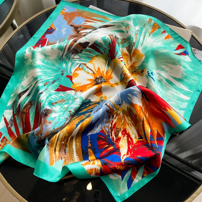 Luxury Silk Hair Square Scarf Women Satin Neck Tie Hand Wrist Foulard Summer Print Shawl Wraps Head Kerchief Hijab Bandana New