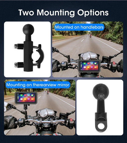 JMCQ Portable 6.25 inch Motorcycle GPS Navigation IPX7 Waterproof Wireless CarPlay Android Auto Drive Recorder Support 4K DVR
