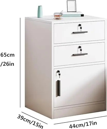 Filing Cabinet with 1 Drawer and 1 Door Lockable Office Cabinet with Wheels in White Industrial Wood 37x34x59cm (Four drawers)