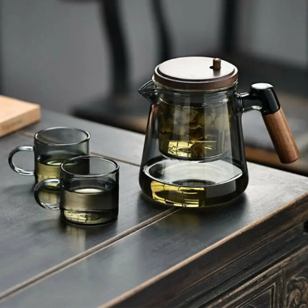 Creative Tea separation Glass Teapot 650ML Heat Resistant Lazy Kungfu Drip Teapot Transparent Press Control