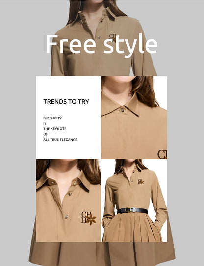 CHCH 2024 Fashion New Shirt Office Lady Shirt Women's Elegant Blouse Lapel Long Sleeve Leisure Commuting Top Female Clothing