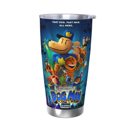 Dog Man Dogman Movie Comic Insulated Tumbler with Straws Cartoon Stainless Steel Thermal Mug Double Wall Car Bottle Cups, 20oz