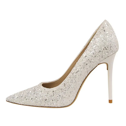 Women Luxury Bling Red  Blue Valentine Party Scarpins Pumps Lady Glitter Sequins 7cm 9.5cm High Heels Designer Shoes Plus Size