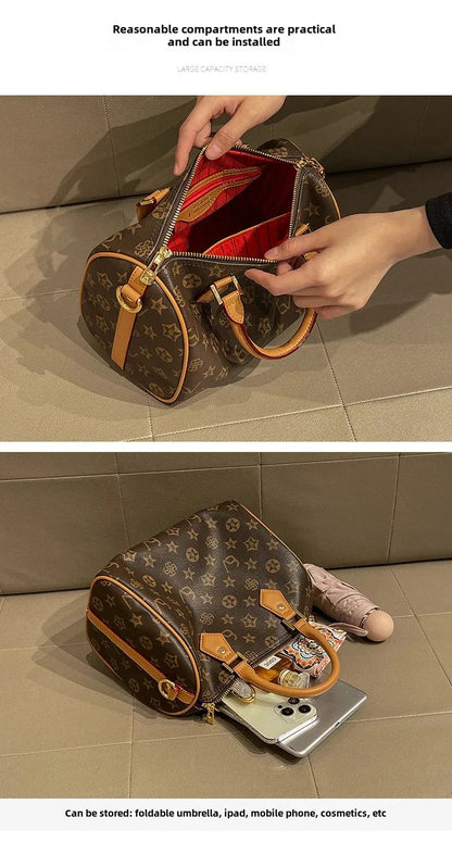 2024 Spring Summer New High-End Feelprinting Vintage Large Capacity Pillow Bag Fashionable Simple Commuting Crossbody Women's Ba