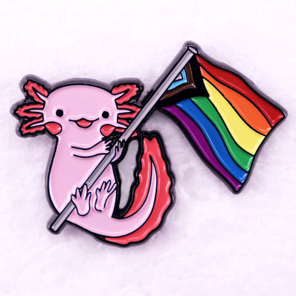 Happy Pride Rainbow Flag Axolotl Enamel Pin Kawaii Animal Brooch LGBT Gifts Jewelry Backpack Decorate