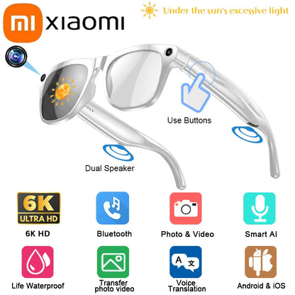 Xiaomi 6K HD AI Smart Glasses Photochromic Multifunction Camera Bluetooth Call Music Player Voice Assistant Translate Glasses