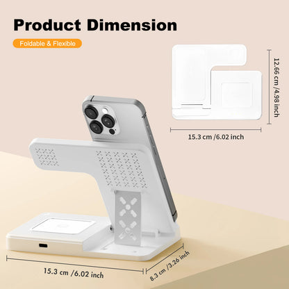 15W Magnetic Wireless Charger Stand Foldable 3 In 1 Fast Charging Sation for iPhone 17- 12 Pro Max Apple Watch 8 7 Airpods Pro