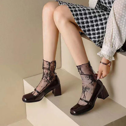 Women's Harajuku Ladies Breathable Transparent Floral Lace Socks Sweet Mesh Fishnet Socks Soft Funny Socks Hosiery Sox