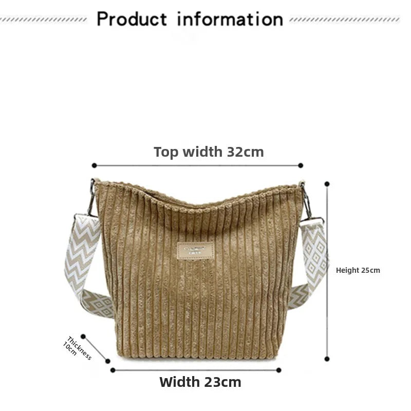 Solid Color Corduroy Messenger Bag Versatile Handbag Women Shoulder Crossbody Bags Casual Chic Bucket Women‘s Bag Bolsos Mujer