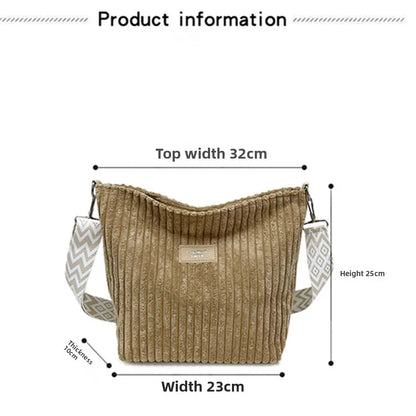 Solid Color Corduroy Messenger Bag Versatile Handbag Women Shoulder Crossbody Bags Casual Chic Bucket Women‘s Bag Bolsos Mujer