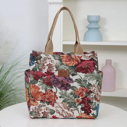 New Thickened Knitted Tote Bag, Floral Pattern Retro Large Capacity Handbag for Work  tote bag Shopping Daily Use School Commute