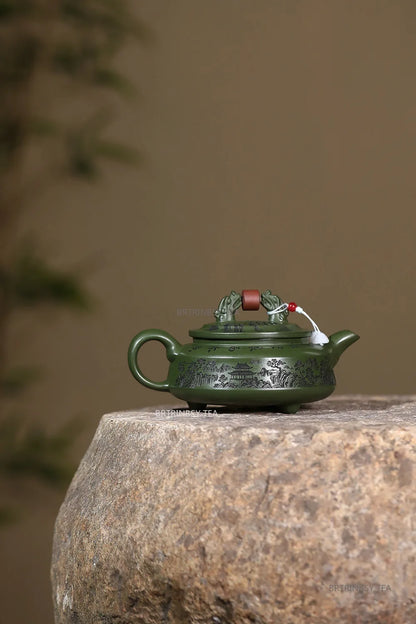 Chinese Yixing Purple Clay Teapot Raw Ore Green Mud Tea Pot Handmade Landscape Kettle Household Teaware Zisha Tea Set 260ml