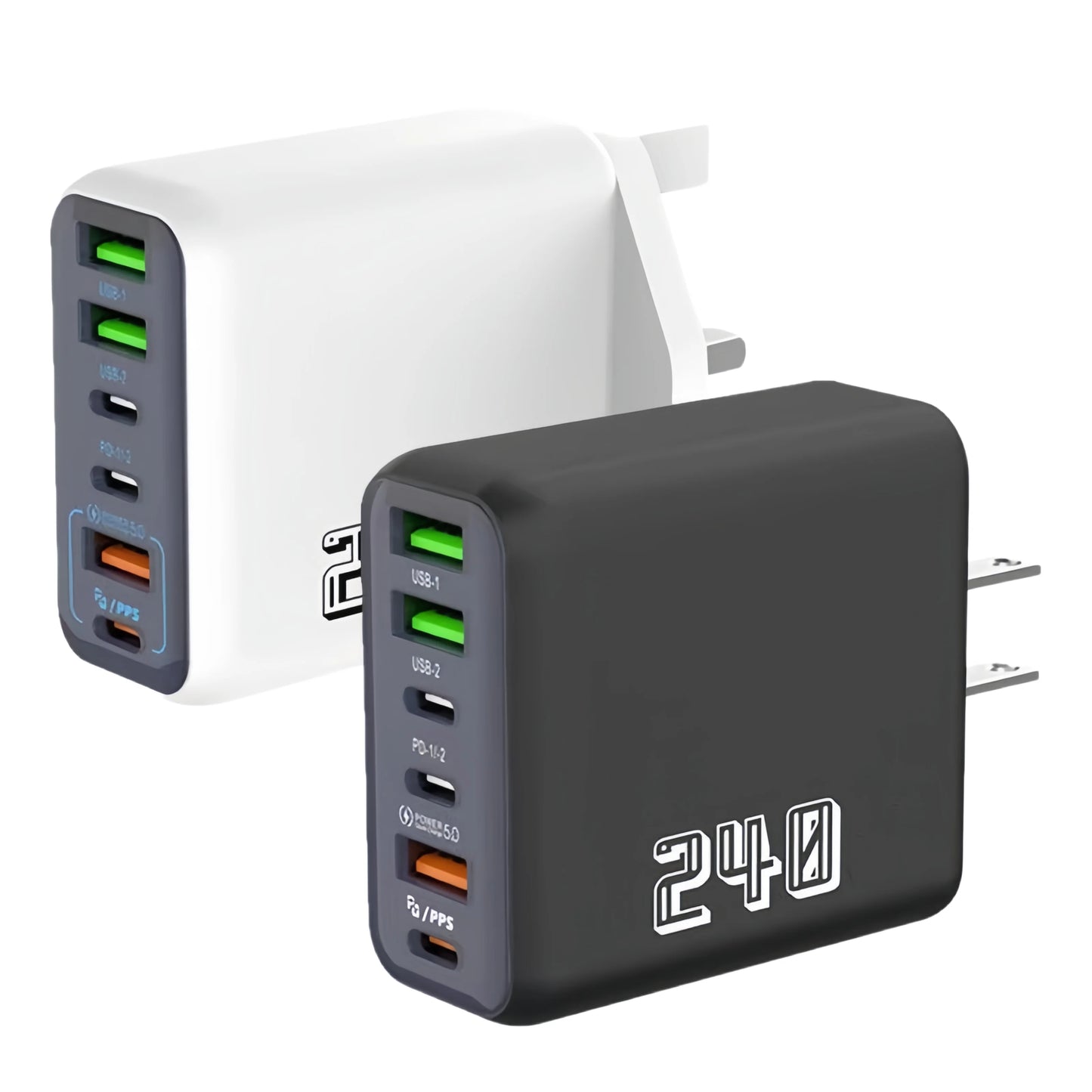 240W GaN Charger 2 Port USB C + USB A Fast Wall Charger UK/EU Plug PD Super Fast Charging For iPhone Samsung iPad Android Phone