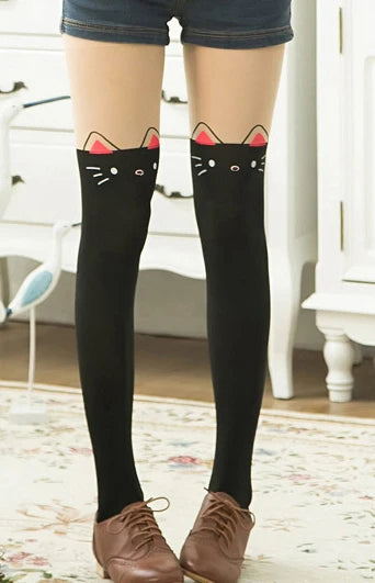 Spring autumn warm children Baby Kids tights printing Cartoon Animal Bear pantyhose cat kawaii Knee tattoo Student girl stocking