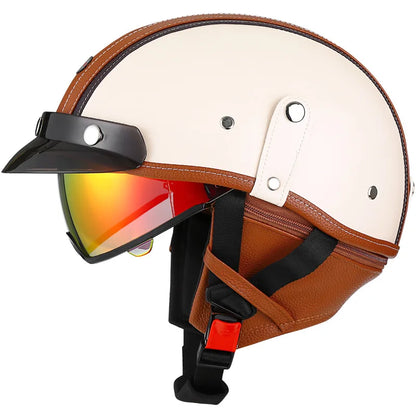 Retro Motorcycle Helmet DOT Approved Built in Sunglasses Casco Moto Helmet Detachable Insert Liner Vintage German Half Helmet