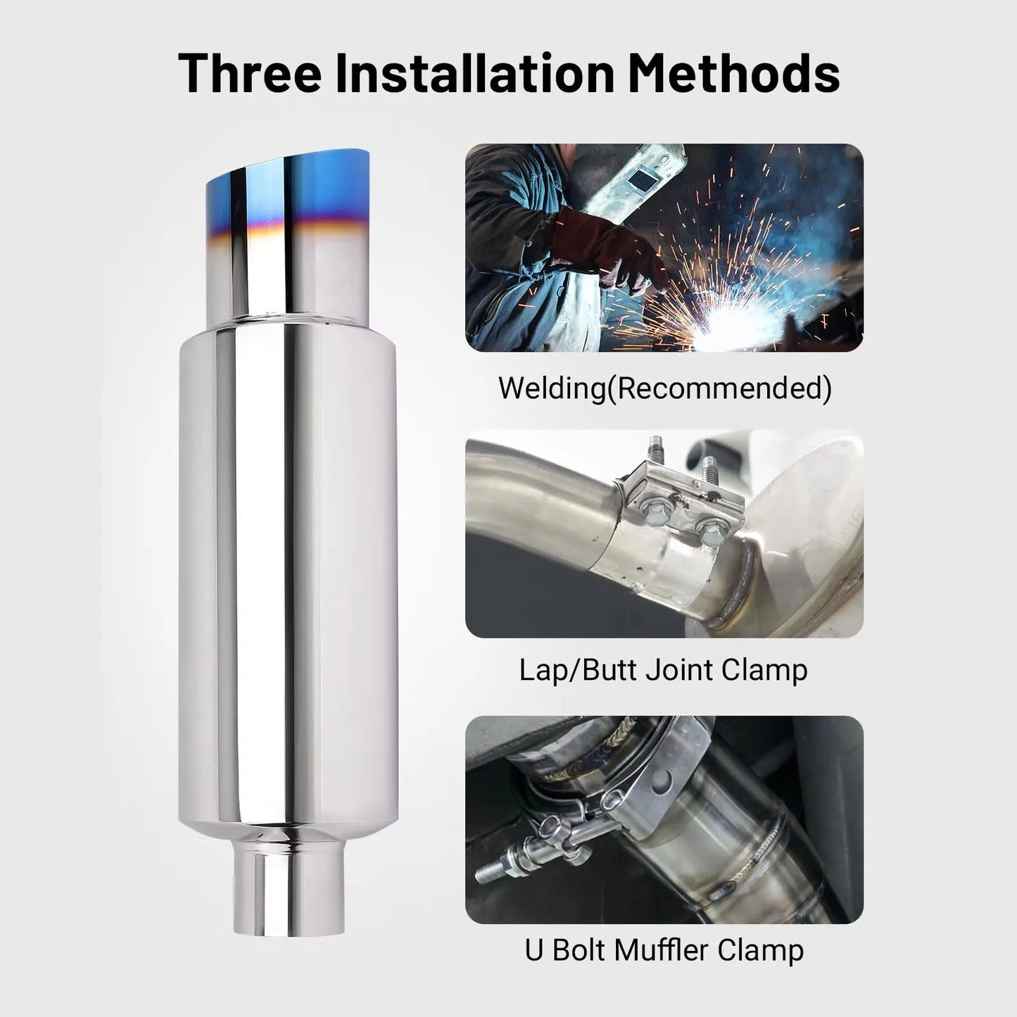 Universal Car Exhaust Pipe Muffler Tail Pipe Silver High Quality Stainless Steel 50MM Inlet 76MM Outlet Length 381mm