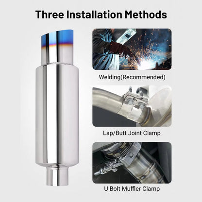 Universal Car Exhaust Pipe Muffler Tail Pipe Silver High Quality Stainless Steel 50MM Inlet 76MM Outlet Length 381mm
