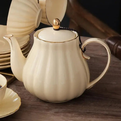 British Handle Ceramic Glass Teapot With Candle Heating Base Set European Porcelain Coffee Pot Afternoon Tea Home Decoration