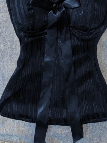 French Pure Desire Sexy Lace-up Vest Women Bow Sling Millennium Sweet Spice Girl Y2k Tops New Retro Hot Chick Aesthetic Clothing