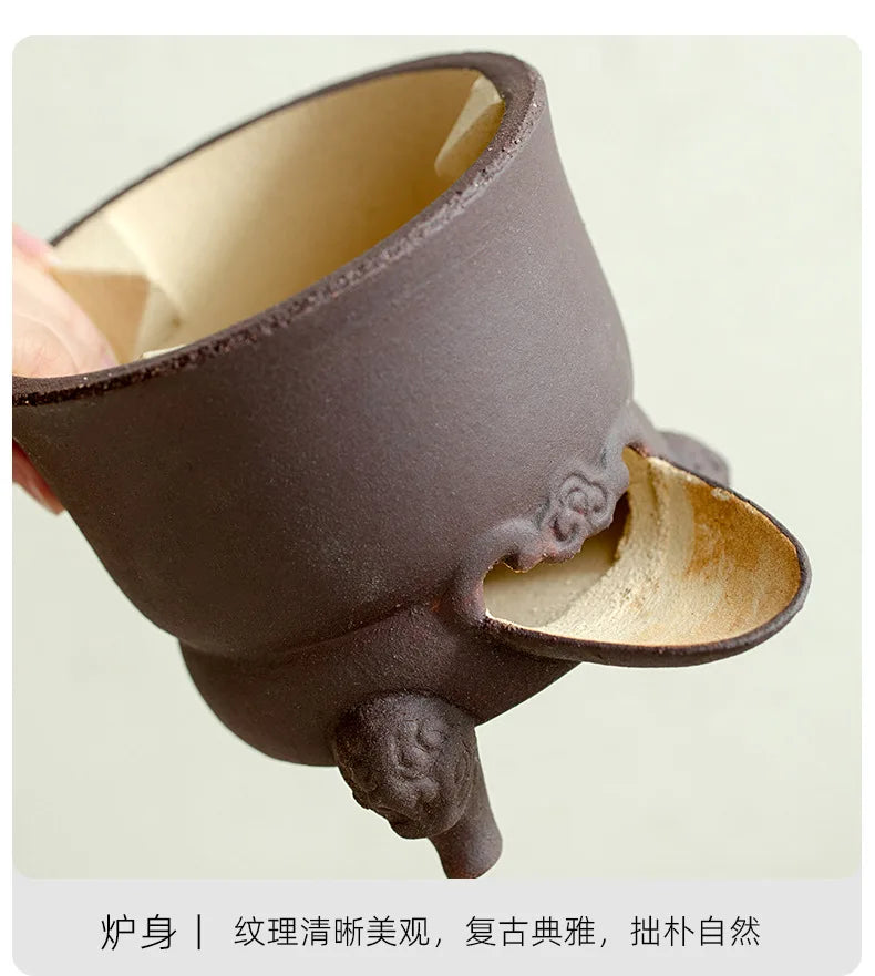 Handmade Pottery Carbon Charcoal Furnace Vermilion Style Olive Wood Boil Water Stove for Tea Kettle Household Kung Fu Teaware