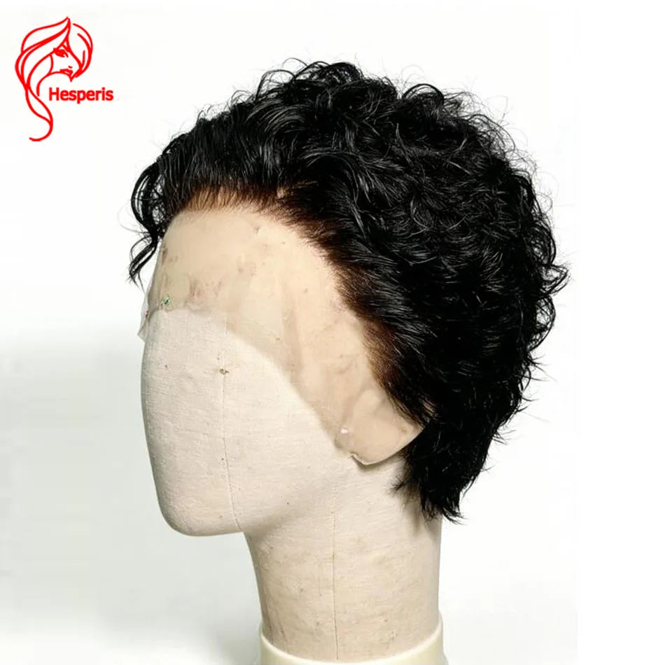 Hesperis Male Lace Front Curly Wig 13x6 Short Cut Human Hair Male Wigs Natural Color Pre-Styled Remy Hair Boy's Wig For Men