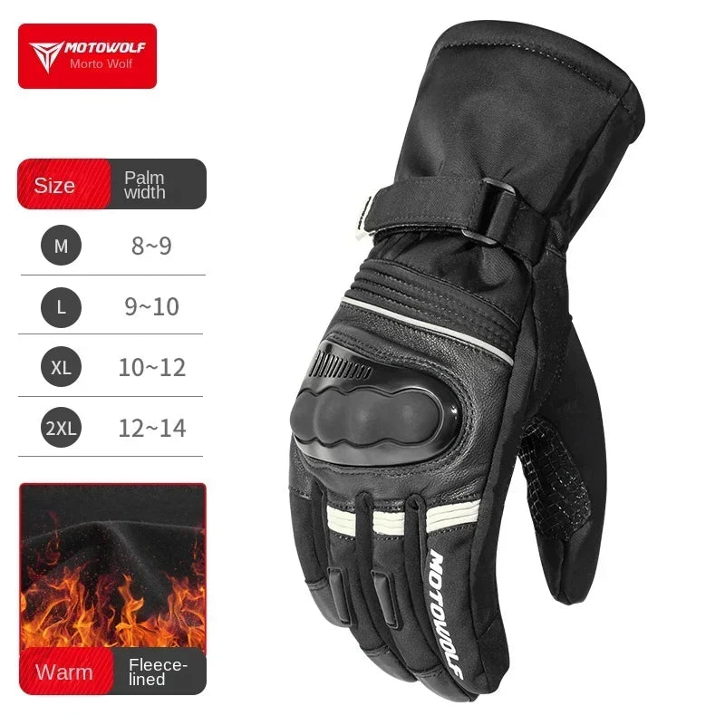 Motowolf Winter Motorcycle Riding Gloves Waterproof Leather Warm Riding Protection Gear for Motorcyclists gp Sports Accessories