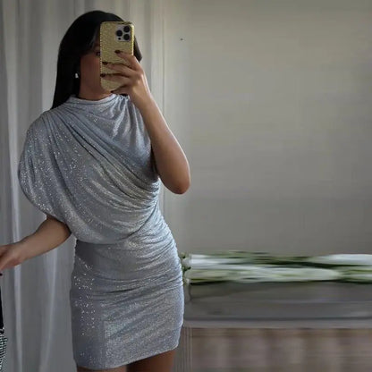 Chic Sequin V-neck Dress Women Sexy Sleeveless Pleated Waist-cinched Empire Dresses Elegant Party Spring New Lady Gown 2026