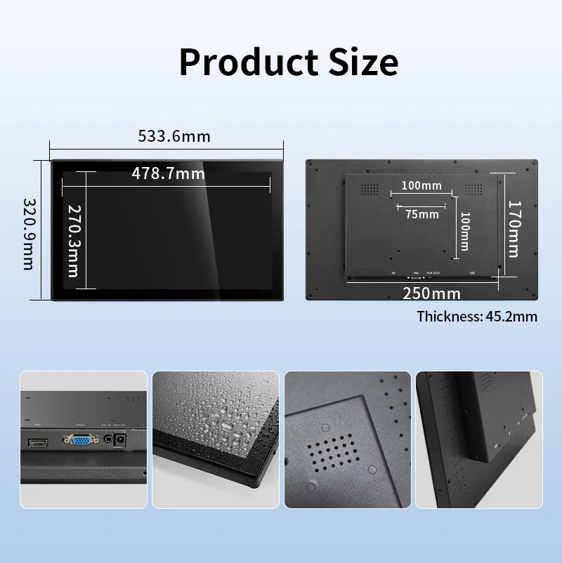 Flat True Capacitive Touch Screen Monitor 18.5 Inch 1920*1080 Open Frame Industrial Waterproof Display With VGA HDMI USB Input