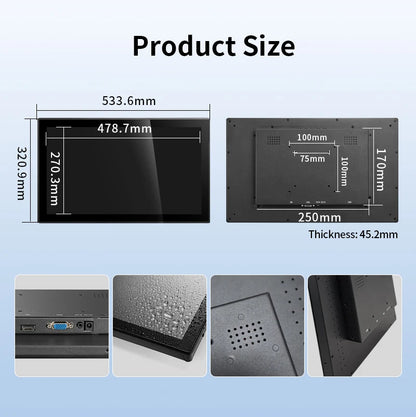 Flat True Capacitive Touch Screen Monitor 18.5 Inch 1920*1080 Open Frame Industrial Waterproof Display With VGA HDMI USB Input