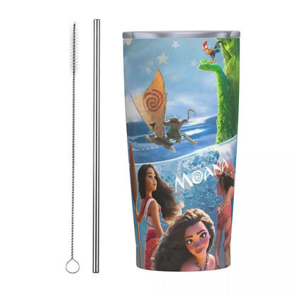 Moana and Pua Cartoon Movie Insulated Tumbler with Straws Stainless Steel Coffee Mugs Double Wall Car Bottle Cups 20oz