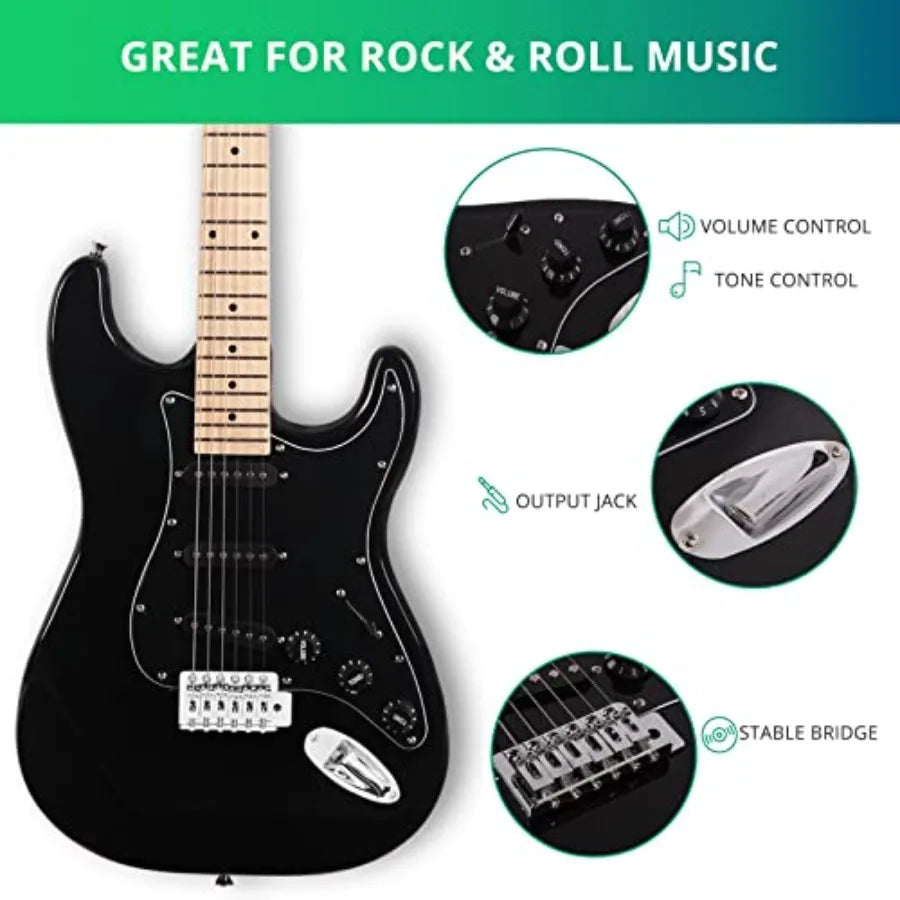 39 Inch Electric Guitar Kit FullSize Beginner Solid Body SSS Pickups Guitar Kit with Gig Bag 20W Amplifier Strap Tremolo Bar an