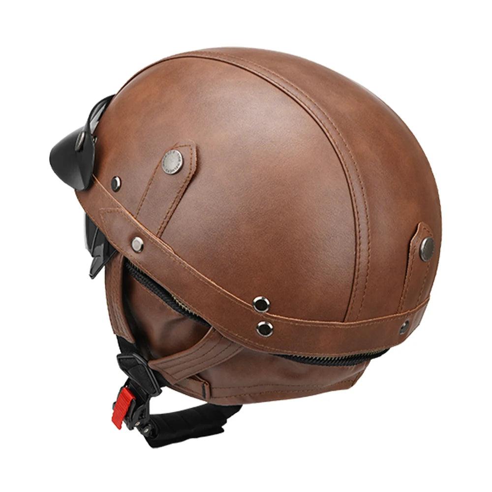 Motorcycle Half Helmet Leather Vintage Helmet Four Seasons General Safety Helmet Anti Fall And Sun Cap Moto Open Face Helmet