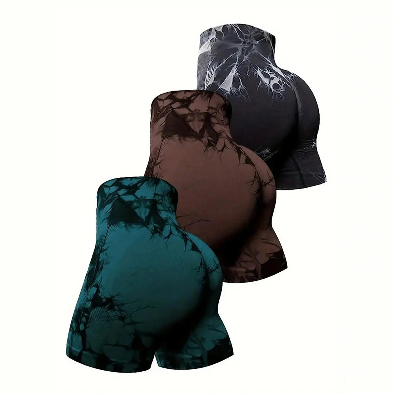 CZGUKE 3-PCS Women's Tie-Dye Yoga Fitness Shorts with Hip-Lifting Belt High-Waisted Seamless Cycling Pants Sports Shorts