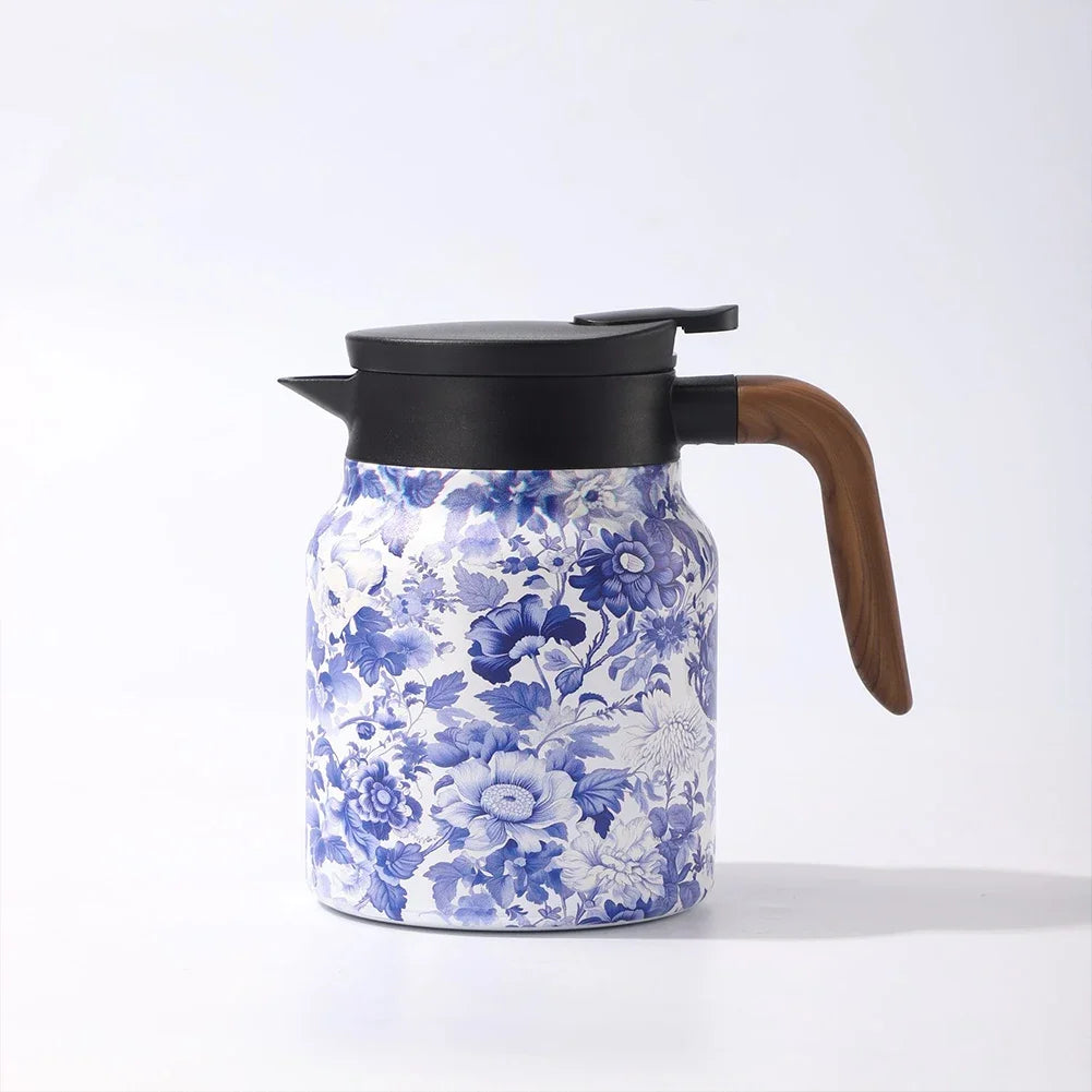 1000ml Vintage Floral Tea Thermos Stainless Steel Tea Kettle Drip-Proof Tea Pot With Tea Infuser Mini Thermo Coffee Pot