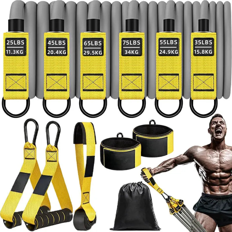 Resistance strap with handle: used for muscle training, strength building, body shaping, yoga, home fitness equipment - natural