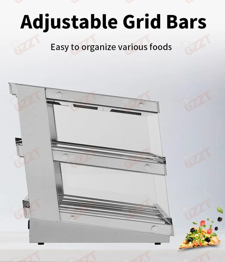 Stainless Steel Electric Commercial 2 Tier Dry Heating Fried Food Hamburger Pizza Warmer Showcase Dry Food Warmer Display