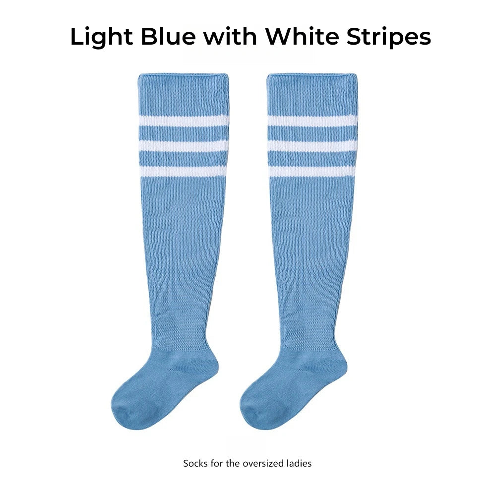 Women's Striped Plus Size Thick Thigh-High Socks Collection Big Girls Acrylic Yarn Stretch Colorful Streaks Leg Warmer Socks