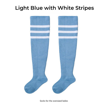Women's Striped Plus Size Thick Thigh-High Socks Collection Big Girls Acrylic Yarn Stretch Colorful Streaks Leg Warmer Socks