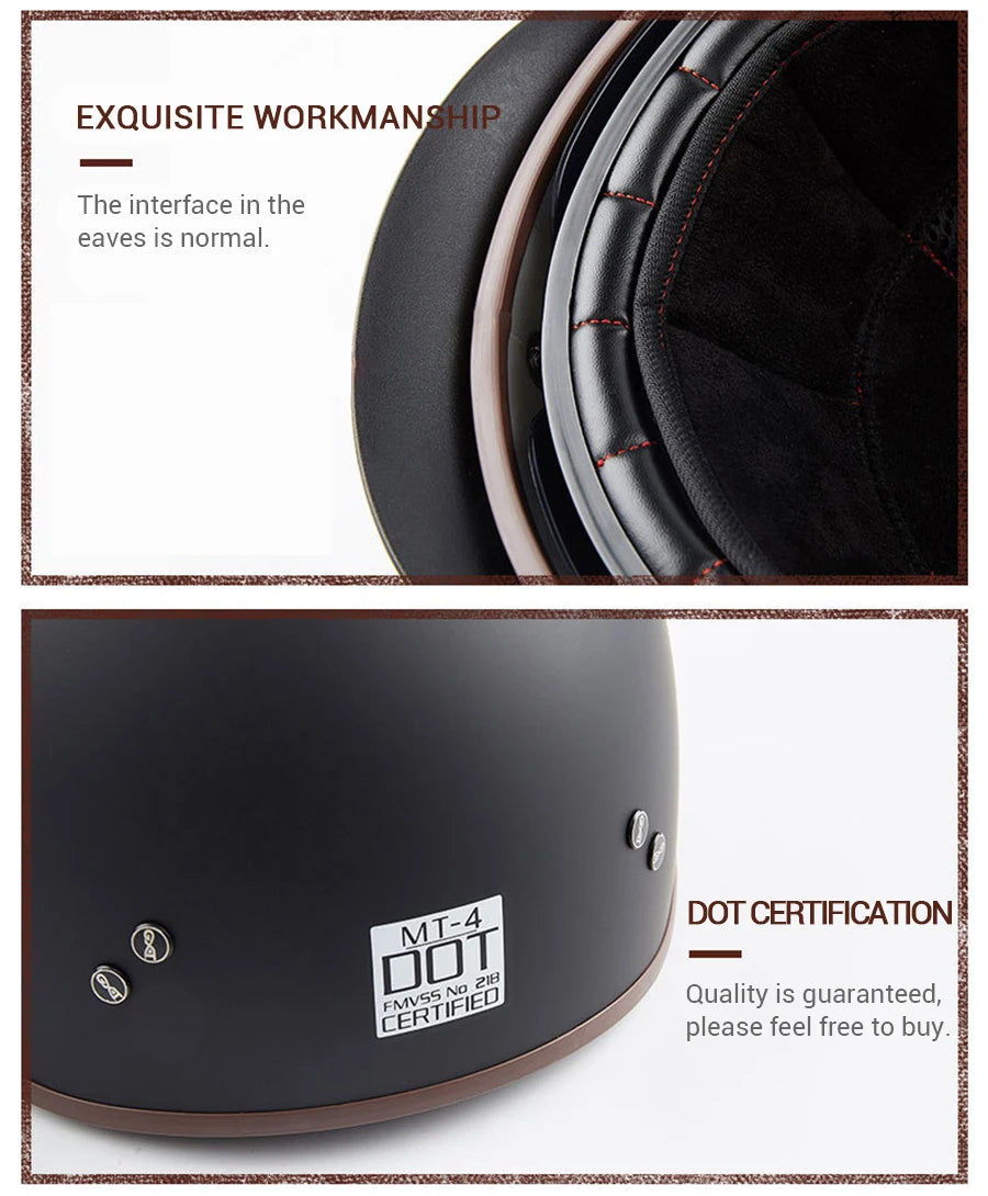 DOT Certification Motorcycle Helmet Retro Motocross Half Helmet Open Face Scooter Biker Sunshade Lens Summer Moto Men Helmet