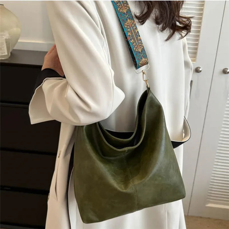 Bohemian Style Women Shoulder Bag, Vintage Wide Strap Crossbody with Intricate Embroidery, Versatile for Casual Commuting Wear