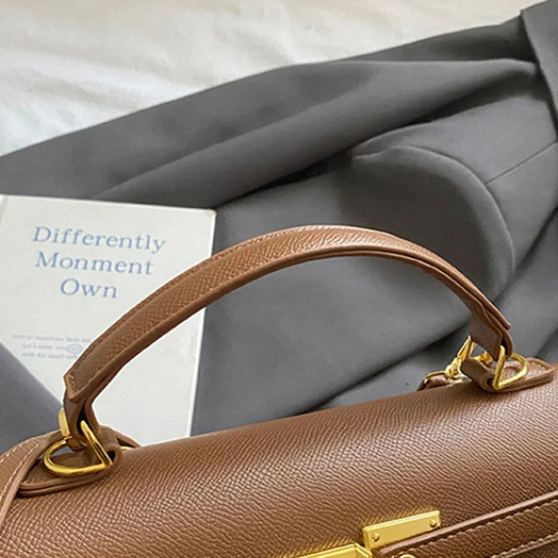 Women's Brand Luxury Lock Bag Retro Trendy Crossbody Bag Large Capacity Square Handbag Flip-top Commuter Bag Casual Shoulder Bag