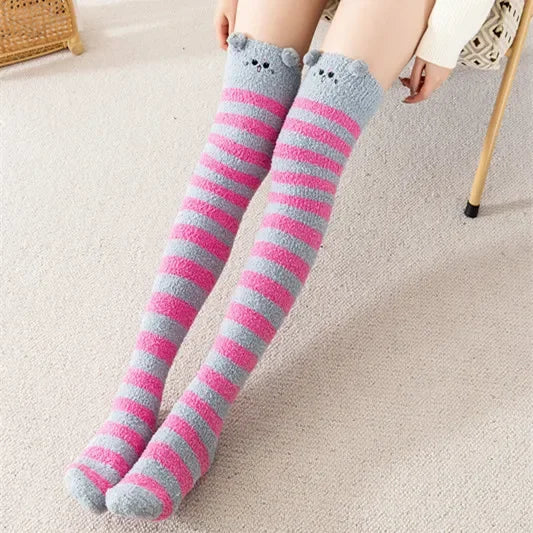 Snug Fleece Over Knee Socks Plush Cozy Winter Fall Sweet Long Female Hosiery Soft Fuzzy Leg Covers Floor Wear2024 New Bulk Deal