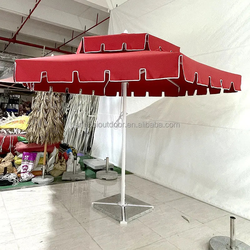 Pink Yellow Blue Striped Parasols Umbrellas Outdoor Luxury Aluminium Market Style Beach Umbrella with Fringe Outdoor for Shop
