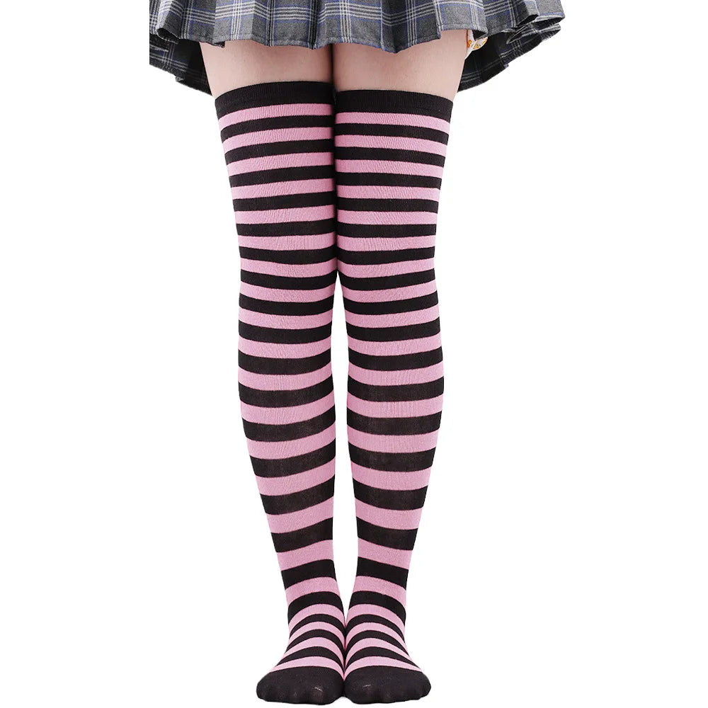 Womens Striped Thigh High Stockings Ladies Girls Black White pink Long Over Above Knee Socks femboy Cosplay Lolita Harajuku Y2k