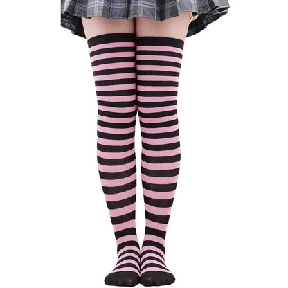 Womens Striped Thigh High Stockings Ladies Girls Black White pink Long Over Above Knee Socks femboy Cosplay Lolita Harajuku Y2k