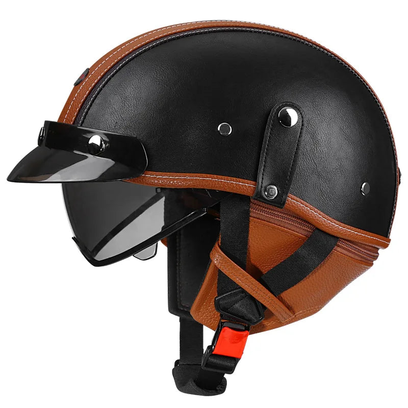 Retro Motorcycle Helmet DOT Approved Built in Sunglasses Casco Moto Helmet Detachable Insert Liner Vintage German Half Helmet